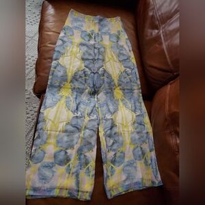 Socapri High Rise Silk Floral Wide Leg Pants IT 38 Beautiful! Lavender Pink Blue